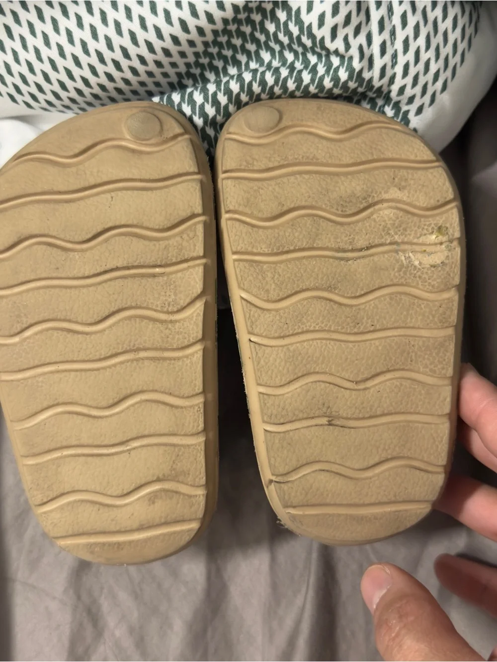 The Children's Place Beige Sandals with Green & Gray Dinosaur Print
